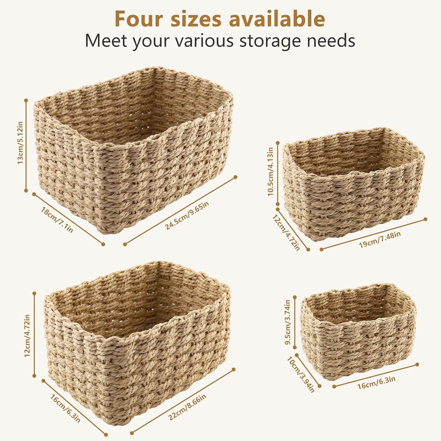 image:imagePanier Rangement Ensemble de 4 Pices Panier de Rangement Empilable Storage Baskets pour Jouets Bb Cosmtique Idal pour une Utilisation Comme de Salle de Bain CuisineBrun Clair