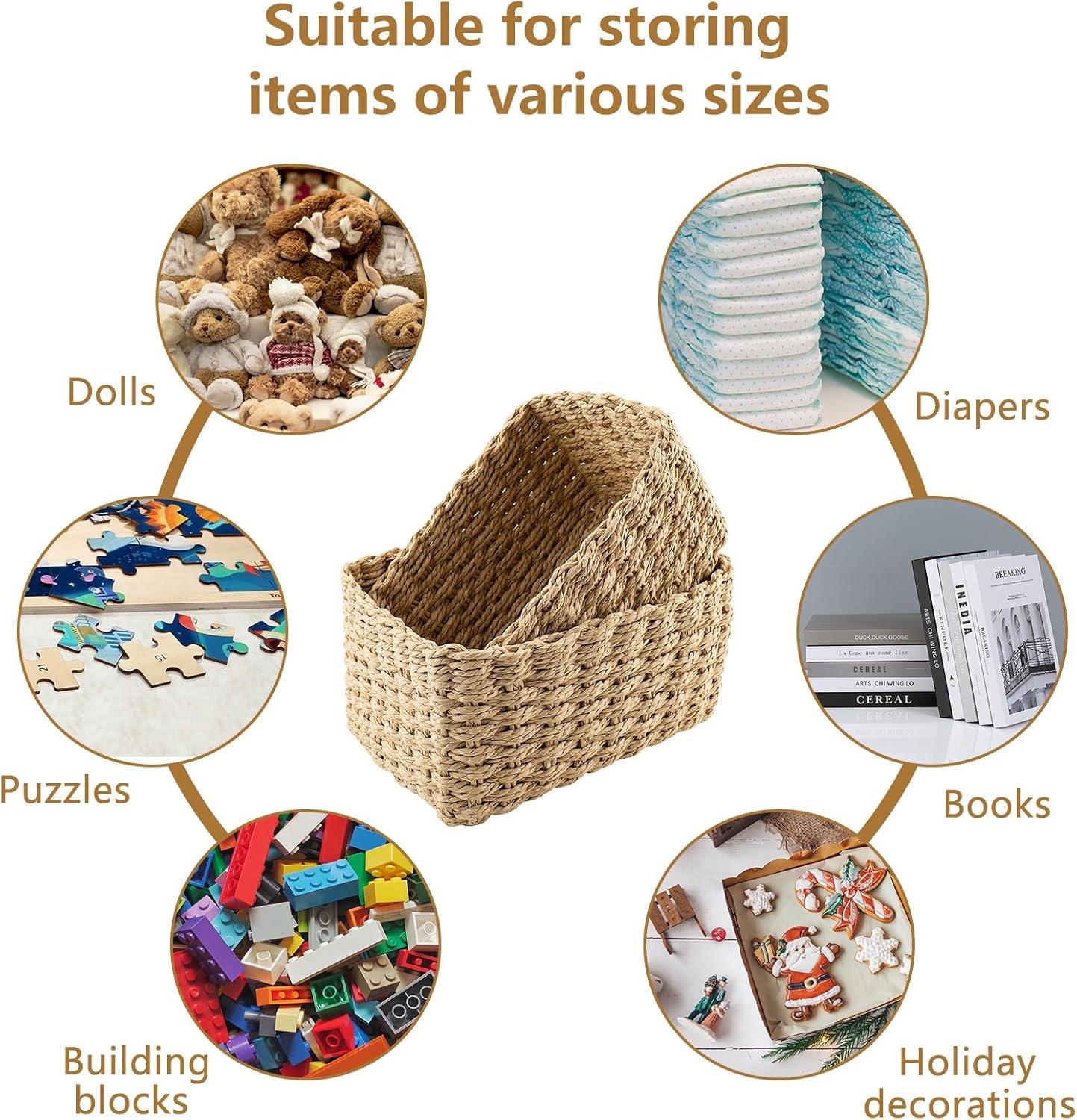 image:imagePanier Rangement Ensemble de 4 Pices Panier de Rangement Empilable Storage Baskets pour Jouets Bb Cosmtique Idal pour une Utilisation Comme de Salle de Bain CuisineBrun Clair