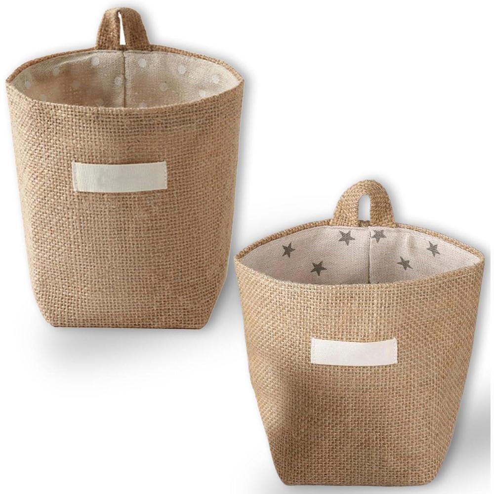 image:image2 Pcs petit panier rangement avec Poigne Paniers de Rangement Bote de Rangement Pliable en Lin Mini Sac De Rangement Suspendu pour peluche Jouets Maquillage Petites Affaires Cls