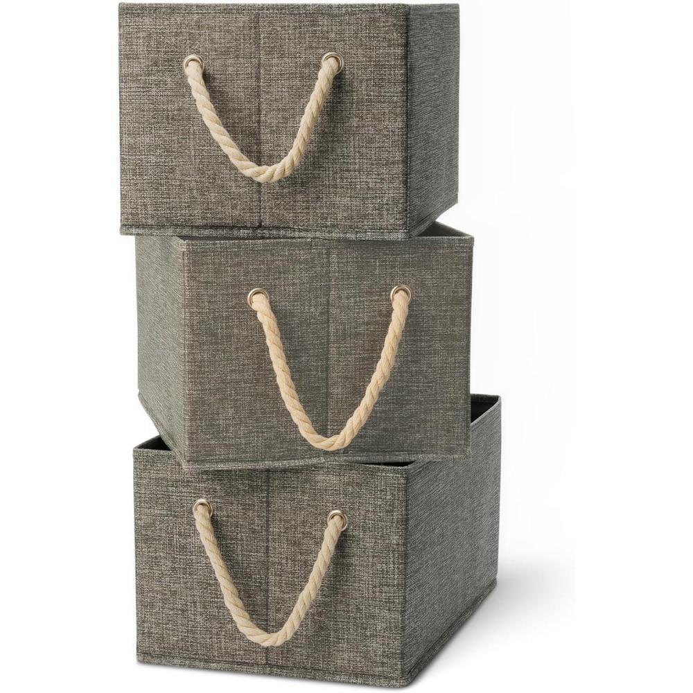 image:imageAmazon Basics Lot de 3 bacs de rangement pliables avec poignes en corde anthracite Taille LAnthracite