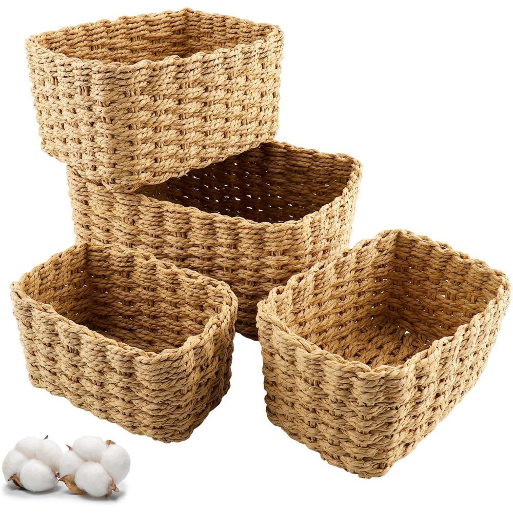 image:imagePanier Rangement Ensemble de 4 Pices Panier de Rangement Empilable Storage Baskets pour Jouets Bb Cosmtique Idal pour une Utilisation Comme de Salle de Bain CuisineBrun