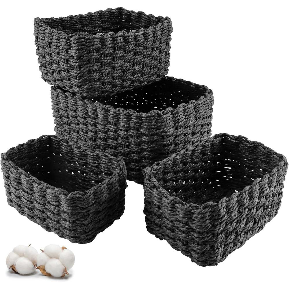 image:imagePanier Rangement Ensemble de 4 Pices Panier de Rangement Empilable Storage Baskets pour Jouets Bb Cosmtique Idal pour une Utilisation Comme de Salle de Bain CuisineNoir