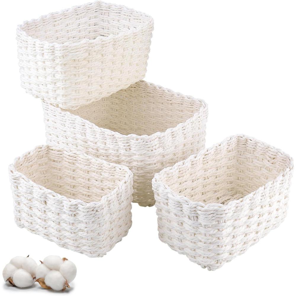 image:imagePanier Rangement Ensemble de 4 Pices Panier de Rangement Empilable Storage Baskets pour Jouets Bb Cosmtique Idal pour une Utilisation Comme de Salle de Bain CuisineBlanc