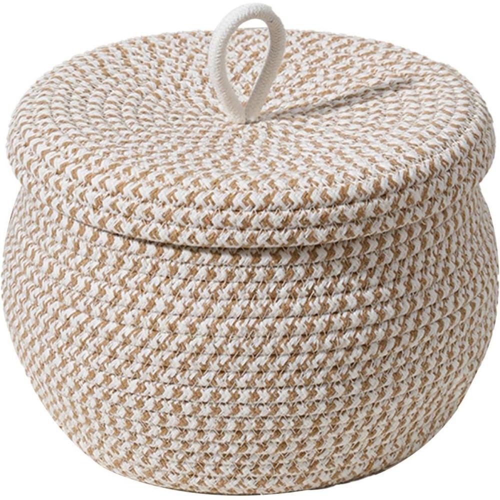 image:imagePaniers de Rangement en Corde Tisse Panier de Rangement avec Couvercle Panier Rangement Salle de Bain Paniers et Botes de Rangement Multifonctionnels pour Salon Chambre Coucher