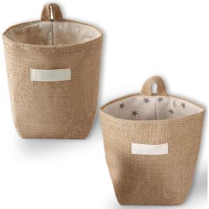 2 Pcs petit panier rangement avec Poignée Paniers de Rangement Boîte de Rangement Pliable en Lin Mini Sac De Rangement Suspendu pour peluche Jouets, Maquillage, Petites Affaires, Clés
