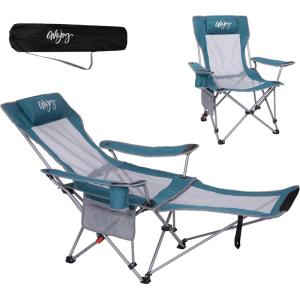#WEJOY Chaise de camping 2 en 1 pliable 180 kg avec repose-pieds – Chaise de plage avec dossier réglable en 4 positions – Chaise longue avec porte-gobelet – Chaise de camping pour camping et extérieur(Cyan)