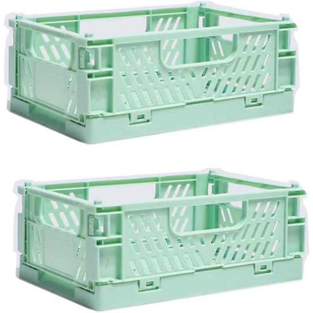 image:imageCaisse Pliable Plastique Empilable Cagettes avec Poigne pour Rangement  Chambre  Coucher Bureau Cuisine Blanc 15106cmVert