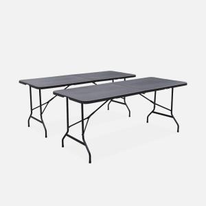 Alice&rsquo;s Garden – Lot de 2 Tables de réception. Pliables 180cm. Grise foncé. Table Pliante avec poignée de Transport. Table de Camping