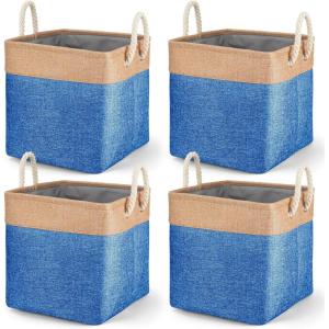 4 Paniers de rangement de grande taille, boîtes de rangement pliables en tissu avec poignées pour vêtements, jouets, paniers de rangement cubiques pour placards, étagères, placard(Bleu)