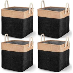 4 Paniers de rangement de grande taille, boîtes de rangement pliables en tissu avec poignées pour vêtements, jouets, paniers de rangement cubiques pour placards, étagères, placard(Noir)