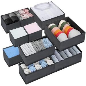 10 Pcs Boite Organisateur Tiroir,Boite Rangement Vetement Tissu Non-Tissé,Ouvertes de Organisateur Armoire, Pliable en Tissu Tiroir Respirante（ Gris ）