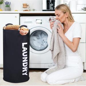 1 grand panier à linge de 90 L, panier à linge tient bien debout, grand panier à vêtements pliable, facile à transporter avec poignées en aluminium protégées en mousse pour salle de bain, linge,(Noir)