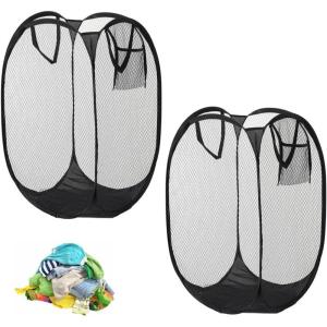 2 Pièces Panier à Linge Pliable, Pop Up en Maille Filet Sac à Linge, avec Manipuler Panier pour Dortoir de Voyage Familial et Voyage