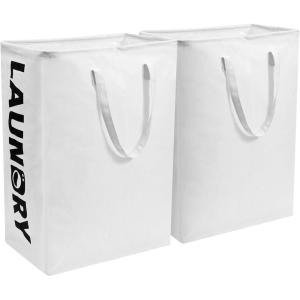 2 Pièces Panier à linge, paniers à linge pliables, 75L paniers à linge pour linge,carré panier de rangement en tissu les jouets dans la chambre, la salle de bain(Blanc)