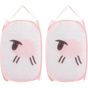 2 Pcs Panier à Linge, Corbeilles à Linge Pliable, Sac à Linge, Panier à Linge Pliable Pop Up avec Manipuler, pour Organiser Chambre denfants, Jouets, Vêtement, 30 x 30 x 48 cm (Noir et Blanc)(Rose)