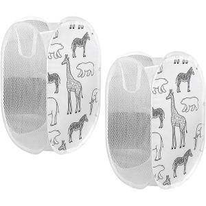 2 Pcs Panier à Linge, Corbeilles à Linge Pliable, Sac à Linge, Panier à Linge Pliable Pop Up avec Manipuler, pour Organiser Chambre denfants, Jouets, Vêtement, 30 x 30 x 48 cm (Noir et Blanc)(Blanc)