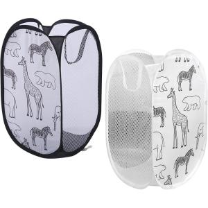 2 Pcs Panier à Linge, Corbeilles à Linge Pliable, Sac à Linge, Panier à Linge Pliable Pop Up avec Manipuler, pour Organiser Chambre denfants, Jouets, Vêtement, 30 x 30 x 48 cm (Noir et Blanc)(Noir et Blanc)