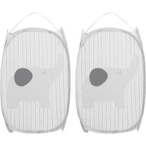 2 Pcs Panier à Linge, Corbeilles à Linge Pliable, Sac à Linge, Panier à Linge Pliable Pop Up avec Manipuler, pour Organiser Chambre denfants, Jouets, Vêtement, 30 x 30 x 48 cm (Noir et Blanc)(Gris)