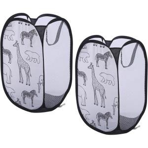 2 Pcs Panier à Linge, Corbeilles à Linge Pliable, Sac à Linge, Panier à Linge Pliable Pop Up avec Manipuler, pour Organiser Chambre denfants, Jouets, Vêtement, 30 x 30 x 48 cm (Noir et Blanc)(Noir)