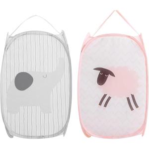 2 Pcs Panier à Linge, Corbeilles à Linge Pliable, Sac à Linge, Panier à Linge Pliable Pop Up avec Manipuler, pour Organiser Chambre denfants, Jouets, Vêtement, 30 x 30 x 48 cm (Noir et Blanc)(Gris + Rose)