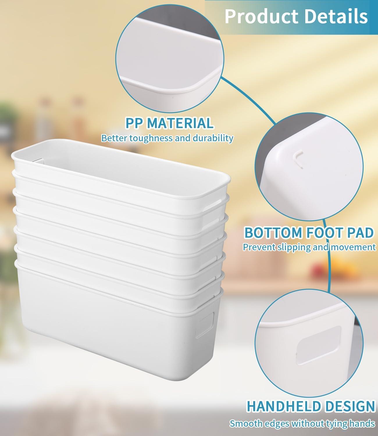 image:image8pcs Botes de Rangement en PlastiquePanier de Rangement avec Poignes Empilable Bote Rangement Cuisine pour Placard Bureau Salle de Bain Cosmtiques Jouets