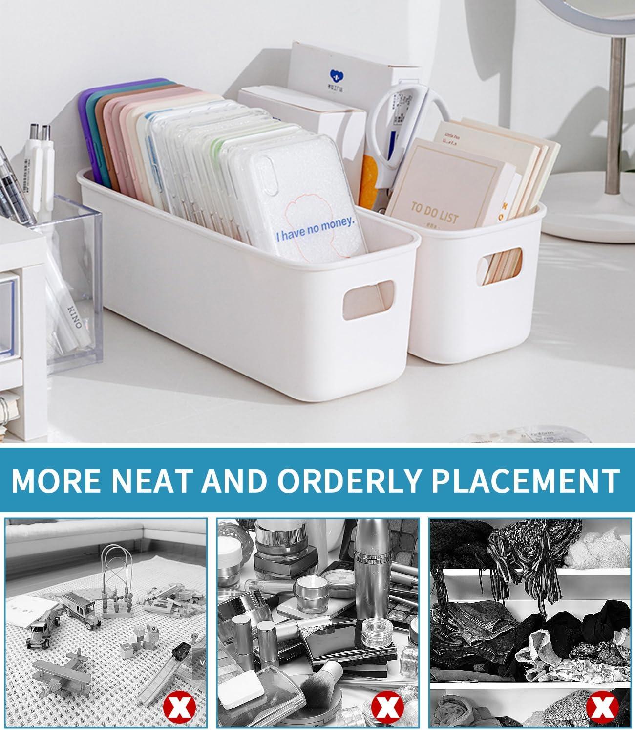 image:image8pcs Botes de Rangement en PlastiquePanier de Rangement avec Poignes Empilable Bote Rangement Cuisine pour Placard Bureau Salle de Bain Cosmtiques Jouets