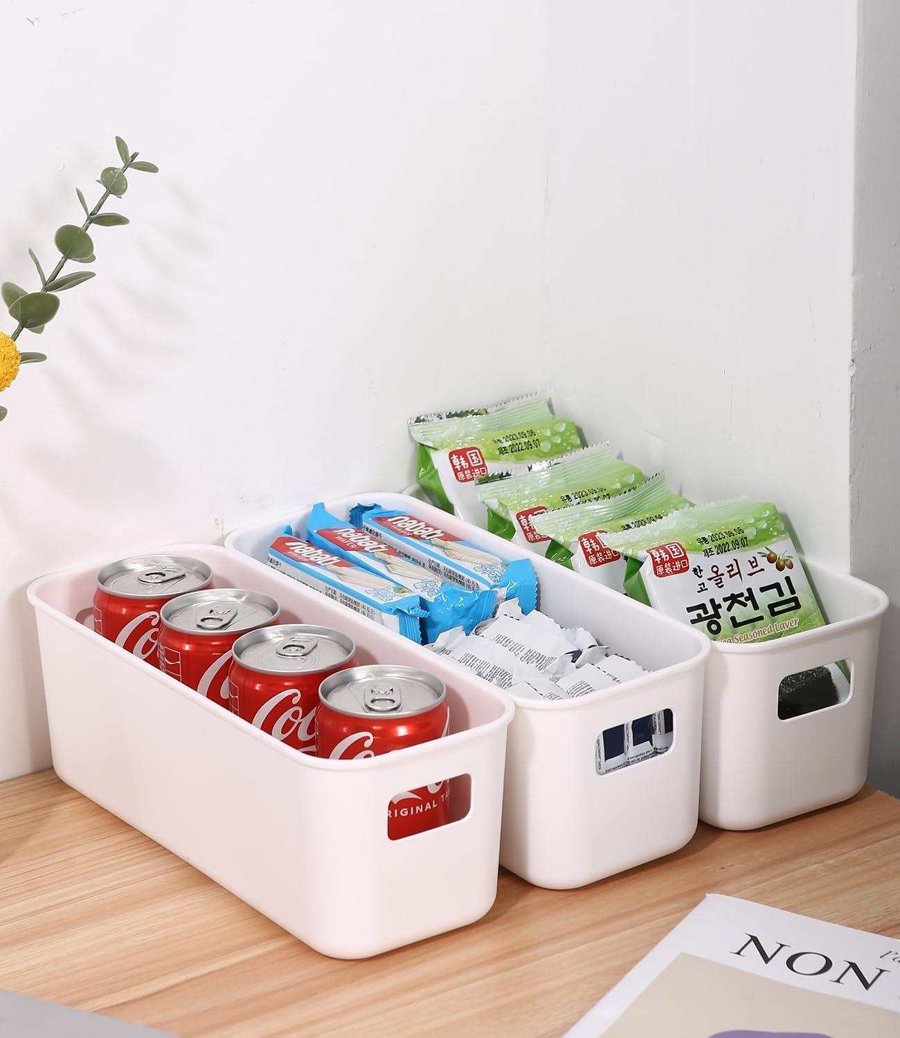 image:image8pcs Botes de Rangement en PlastiquePanier de Rangement avec Poignes Empilable Bote Rangement Cuisine pour Placard Bureau Salle de Bain Cosmtiques Jouets