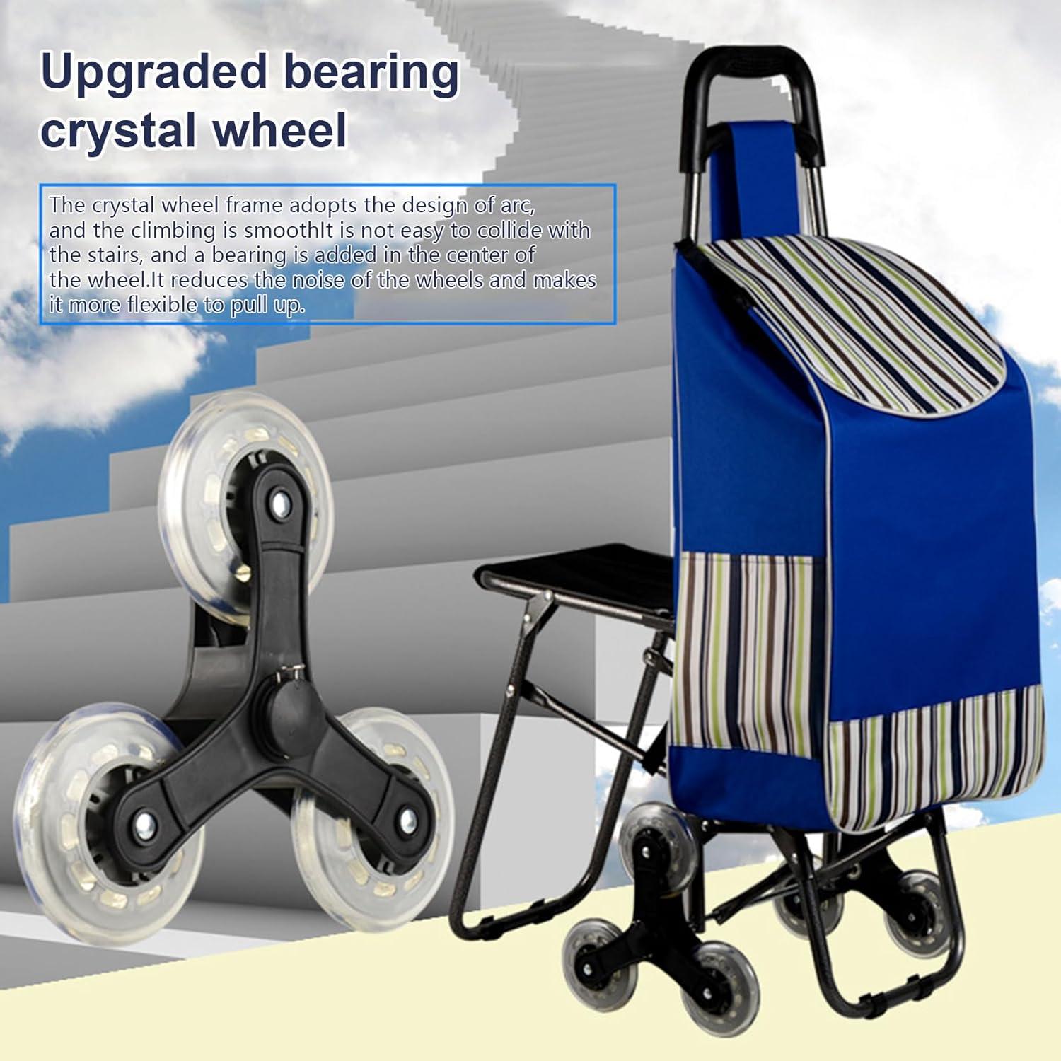 image:imageChariot de courses sur roulettes multifonction 2 en 1 avec cordes de tension rglables et chaise pliable