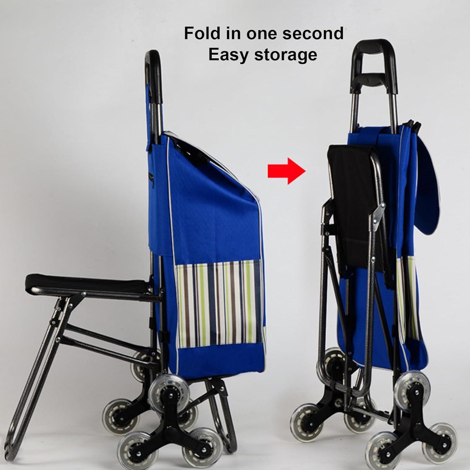 image:imageChariot de courses sur roulettes multifonction 2 en 1 avec cordes de tension rglables et chaise pliable