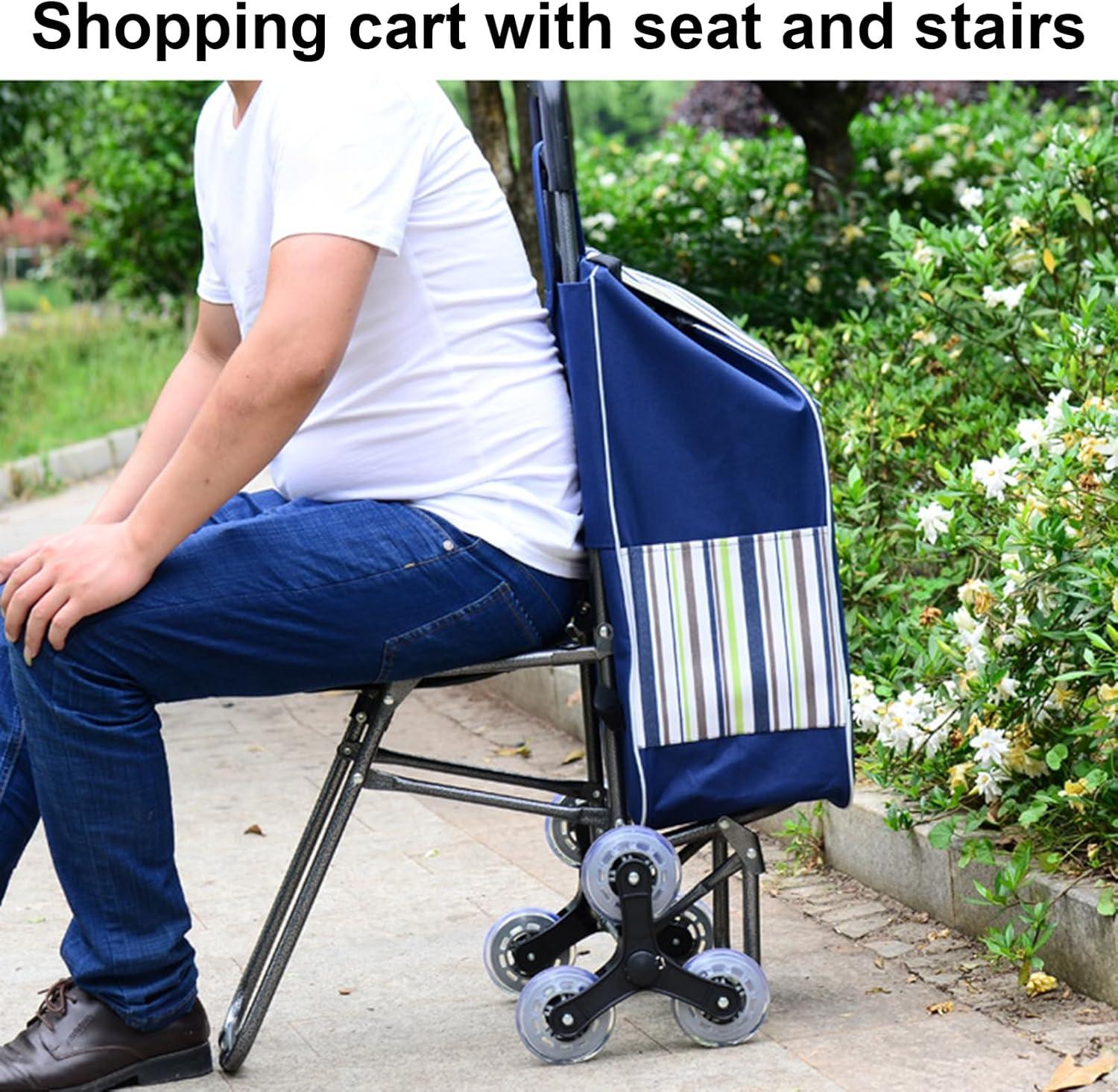 image:imageChariot de courses sur roulettes multifonction 2 en 1 avec cordes de tension rglables et chaise pliable
