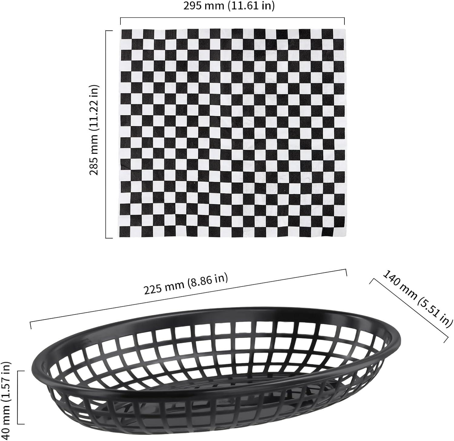 image:imageLot de 50 Paniers de Restauration Rapide de Rangement en Plastique Panier de prsentation ovale classique Avec 100 feuilles de papier Deli Noir 225 x 14 x 4 cm