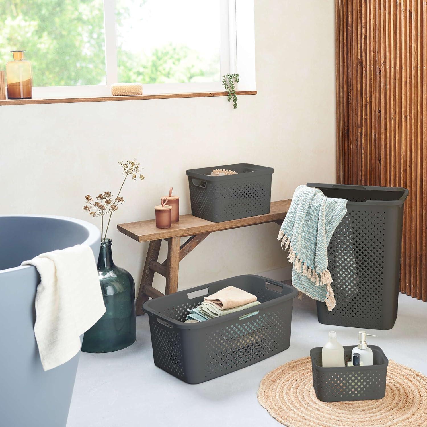 image:imageSUNDIS Panier Linge Pixel 40 Litres Gris 4 poignes ergonomiques Design moderne et ajour 4006001Gris