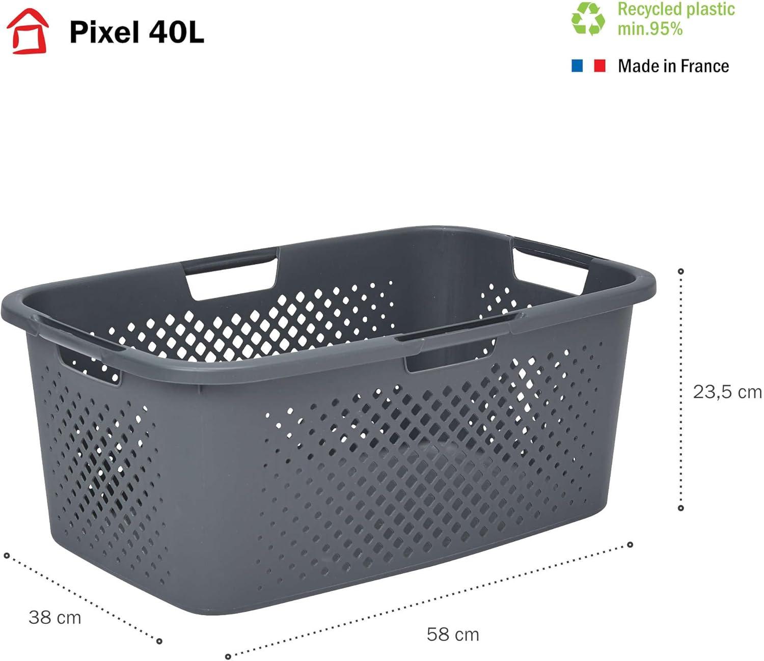 image:imageSUNDIS Panier Linge Pixel 40 Litres Gris 4 poignes ergonomiques Design moderne et ajour 4006001Gris