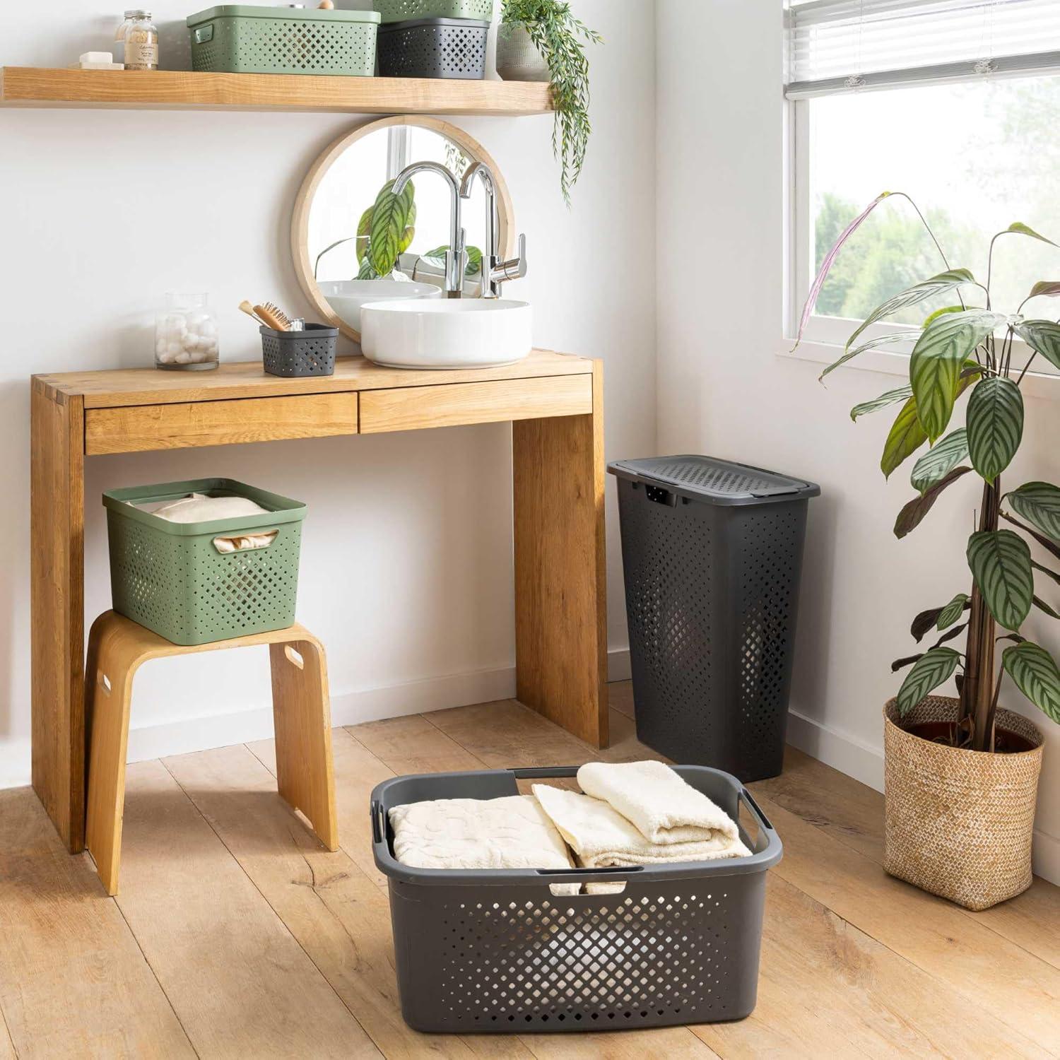 image:imageSUNDIS Panier Linge Pixel 40 Litres Gris 4 poignes ergonomiques Design moderne et ajour 4006001Gris