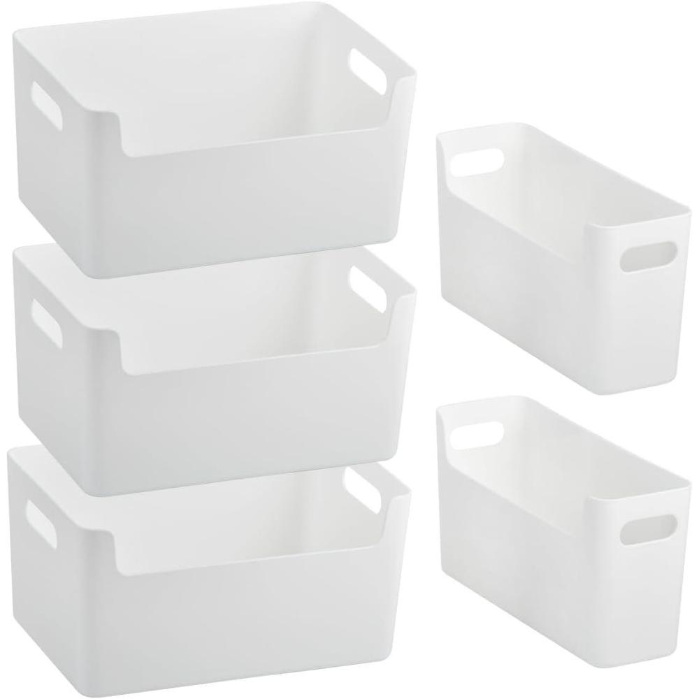 image:image5 Pice Panier Rangement PlastiquePaniers de Rangement Empilables avec Poignes Bote Rangements Salle Bain Blanc Lot de Panier en Plastique avec Cuisine Chambre Bureau Chambre dEnfant
