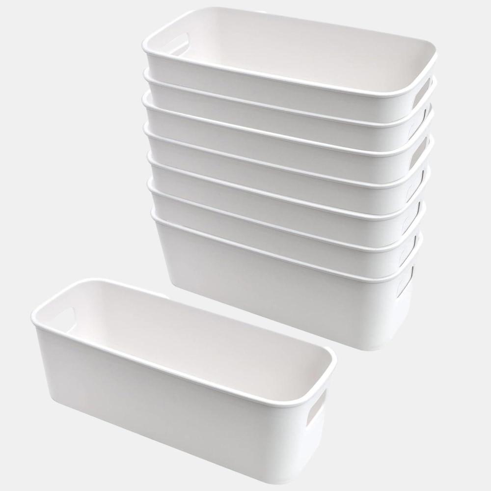 image:image8pcs Botes de Rangement en PlastiquePanier de Rangement avec Poignes Empilable Bote Rangement Cuisine pour Placard Bureau Salle de Bain Cosmtiques Jouets