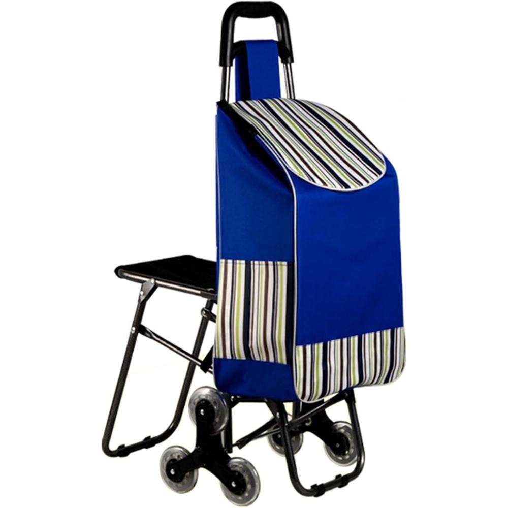 image:imageChariot de courses multifonction 2 en 1 sur roulettes Chariot descalier avec cordes de tension rglables et chaise pliable pour un transport facile et pratique