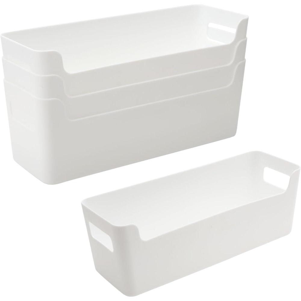 image:imageLot de 4 botes de rangement pour salle de bain paniers de rangement blancs tiroirs en plastique pour cuisine papeterie armoire coiffeuse cble de donnes