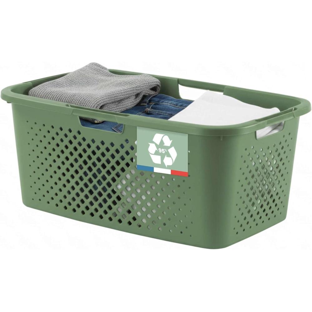 image:imageSUNDIS  Panier  Linge Pixel  40 Litres Gris  4 poignes ergonomiques  Design moderne et ajour  4006001Vert Sauge