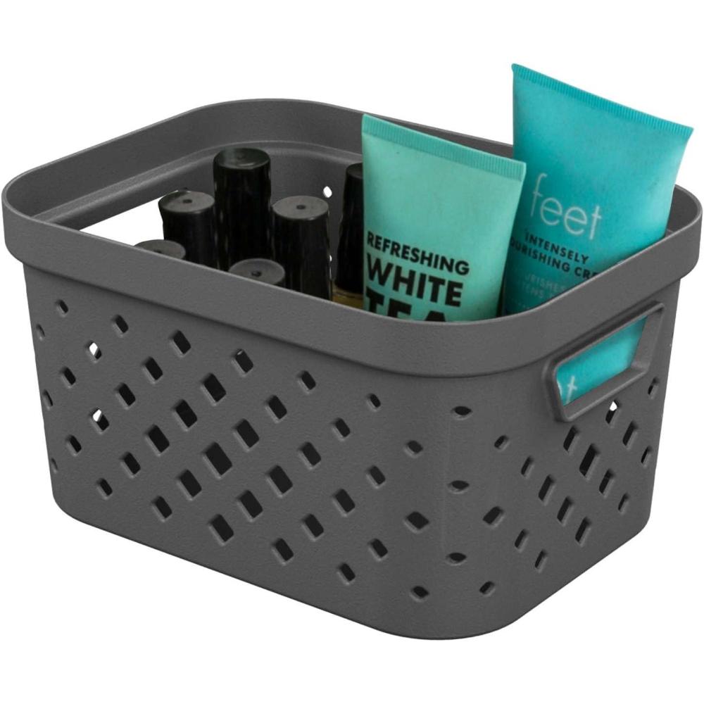 image:imageSUNDIS Pixel panier de rangement 15l en plastique gris recycl empilable idal pour la salle de bain la chambre la dcoration ou le bureauGris