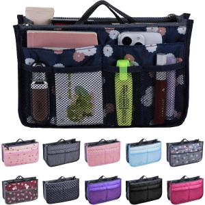 1x [à Compartiments Multiples] Organisateur De Sac De Voyage, Sac De Rangement pour Cosmétiques, 28,5 x 18,5 x 10cm(Floral  Noir)