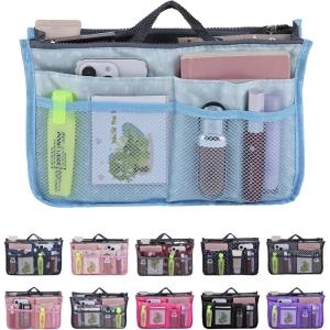1x [à Compartiments Multiples] Organisateur De Sac De Voyage, Sac De Rangement pour Cosmétiques, 28,5 x 18,5 x 10cm(Pois  Bleu Clair)