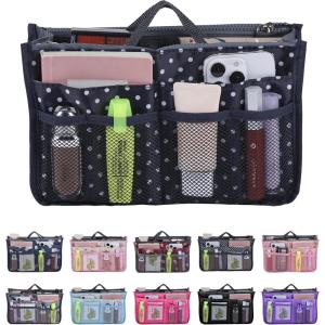1x [à Compartiments Multiples] Organisateur De Sac De Voyage, Sac De Rangement pour Cosmétiques, 28,5 x 18,5 x 10cm(Pois  Noir)