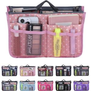 1x [à Compartiments Multiples] Organisateur De Sac De Voyage, Sac De Rangement pour Cosmétiques, 28,5 x 18,5 x 10cm(Pois  Rose)