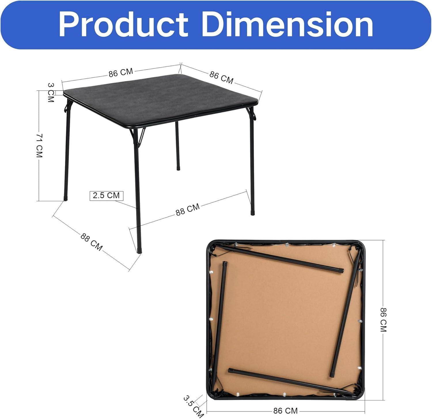 image:imageFurnitureR Tables Pliantes Square Noire Structure Mtallique Robuste et MDF Plateau Rembourr en Cuir Synthtique Pliable et Portable pour Fte Maison Camping en Plein Air PiqueNique 86 x 86cm