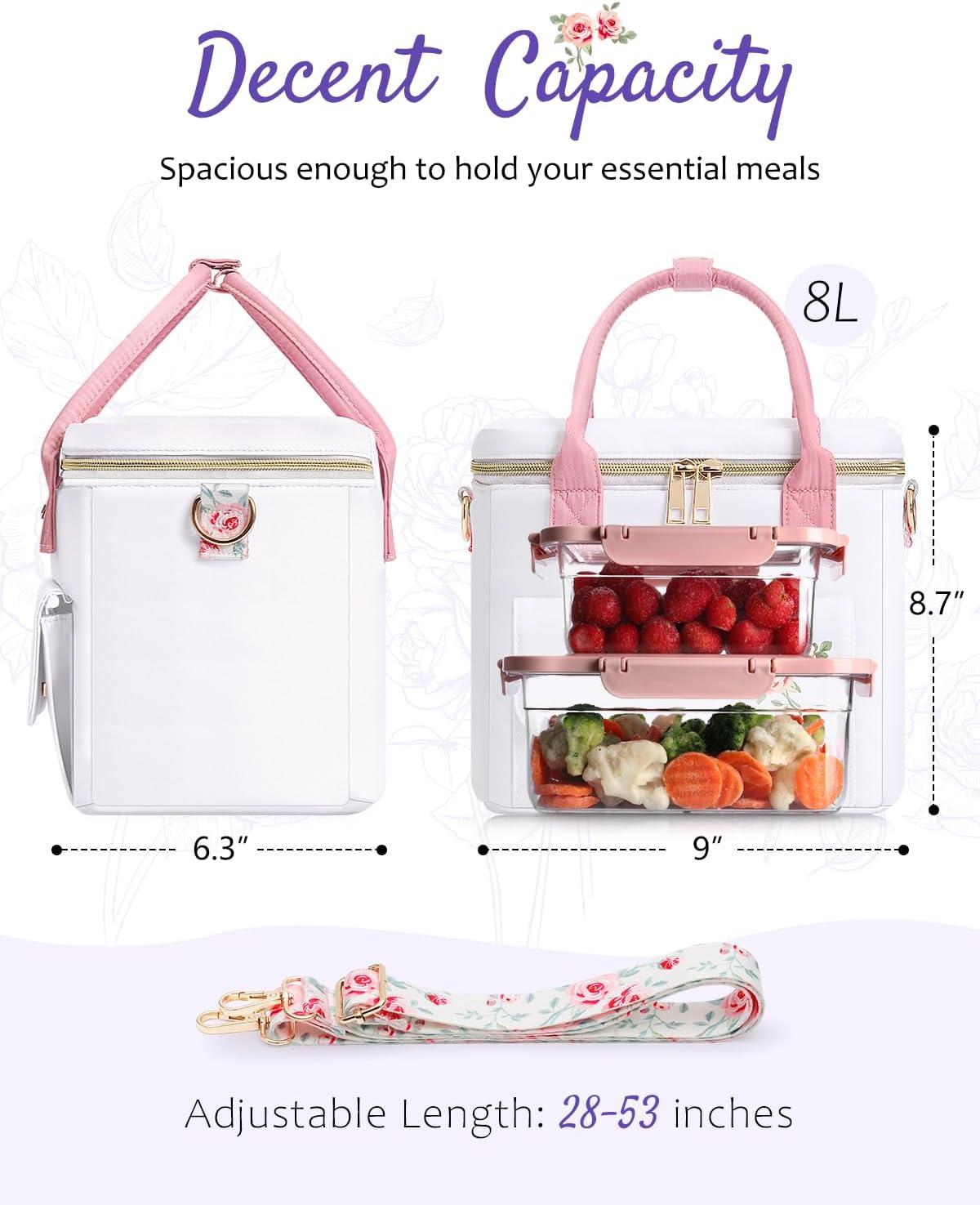 image:imageSac djeuner isotherme de luxe pour femme tanche et impermable Glacire lgre avec sangle amovible pour le travail le piquenique la fte des mres Nol un anniversaireBlanc