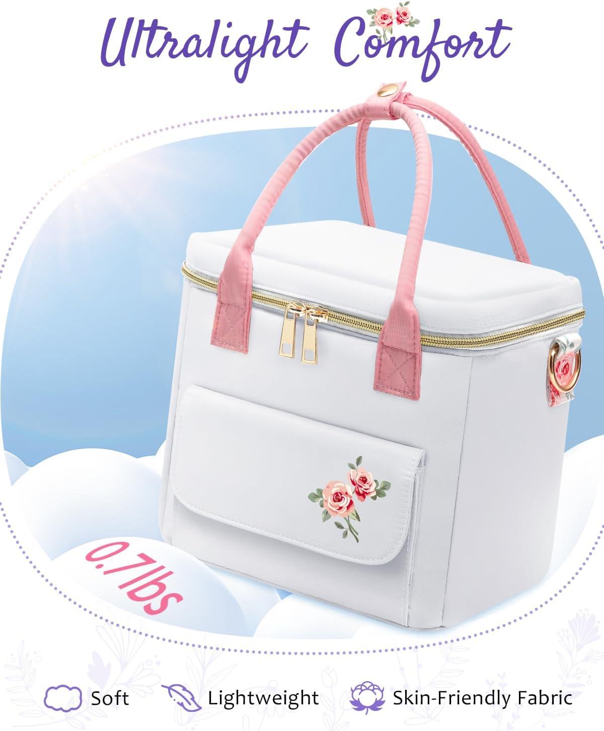 image:imageSac djeuner isotherme de luxe pour femme tanche et impermable Glacire lgre avec sangle amovible pour le travail le piquenique la fte des mres Nol un anniversaireBlanc