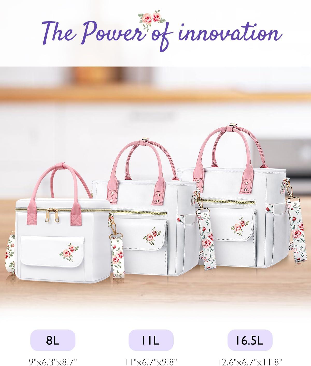 image:imageSac djeuner isotherme de luxe pour femme tanche et impermable Glacire lgre avec sangle amovible pour le travail le piquenique la fte des mres Nol un anniversaireBlanc