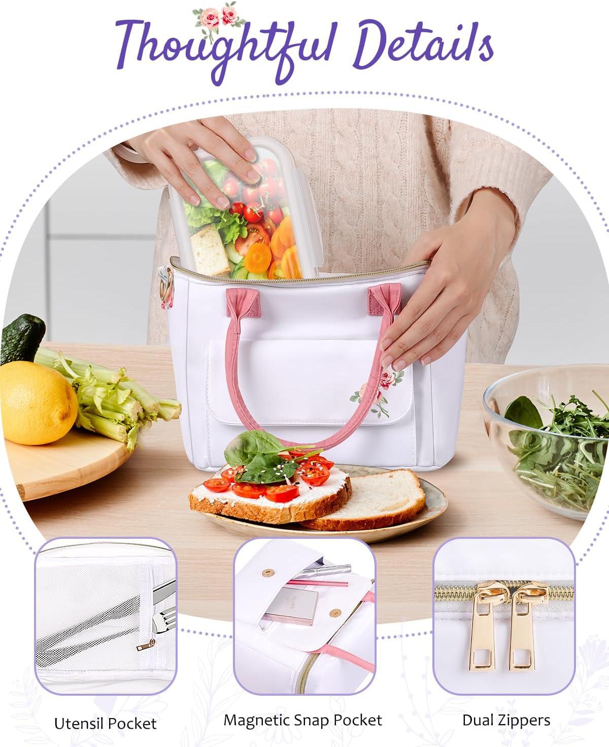 image:imageSac djeuner isotherme de luxe pour femme tanche et impermable Glacire lgre avec sangle amovible pour le travail le piquenique la fte des mres Nol un anniversaireBlanc