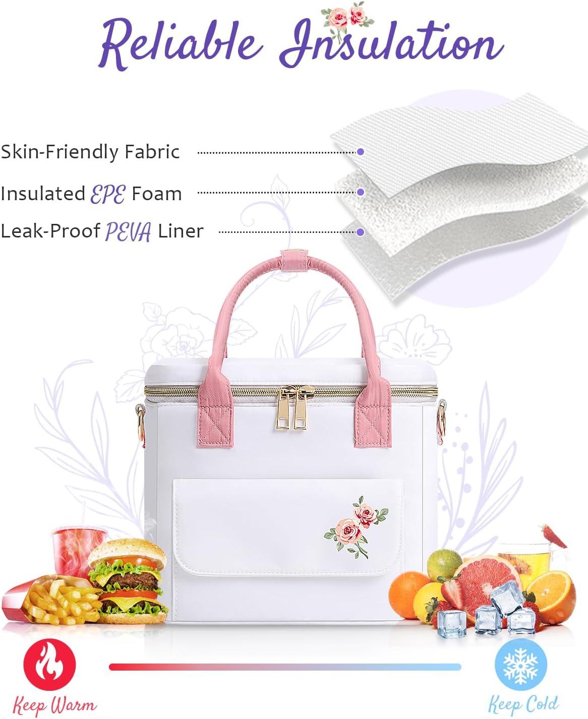 image:imageSac djeuner isotherme de luxe pour femme tanche et impermable Glacire lgre avec sangle amovible pour le travail le piquenique la fte des mres Nol un anniversaireBlanc